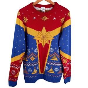 Marvel Captain Marvel Sweater Men Small Red Blue Ugly Christmas Avengers Holiday